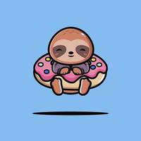 mignonne la paresse étreinte gros Donut dessin animé vecteur