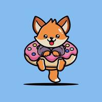 mignonne Renard étreinte gros Donut dessin animé vecteur