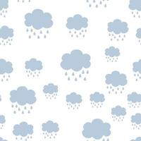 nuages rétro sans soudure et pluie dans le motif de fond de ciel bleu illustration bébé style scandinave en vecteur