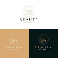 beauté logo conception. lune et lotus fleur vecteur logotype. bohémien floral logo modèle.