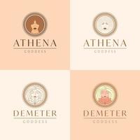 Athéna et Déméter emblèmes ensemble. magnifique déesse vecteur illustration, logo conception. ancien femme logo ensemble.