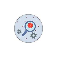 biotechnologie, engrenage, chercher atome dans badge vecteur icône