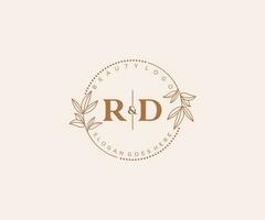 initiale rd des lettres magnifique floral féminin modifiable premade monoline logo adapté pour spa salon peau cheveux beauté boutique et cosmétique entreprise. vecteur