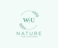initiale wu des lettres botanique féminin logo modèle floral, modifiable premade monoline logo adapté, luxe féminin mariage l'image de marque, entreprise. vecteur