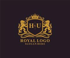 modèle initial de logo de luxe royal lion lettre hu dans l'art vectoriel pour le restaurant, la royauté, la boutique, le café, l'hôtel, l'héraldique, les bijoux, la mode et d'autres illustrations vectorielles.