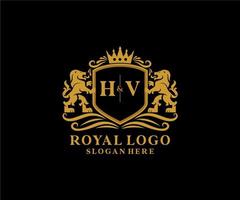 modèle initial de logo de luxe hv lettre lion royal en art vectoriel pour restaurant, royauté, boutique, café, hôtel, héraldique, bijoux, mode et autres illustrations vectorielles.