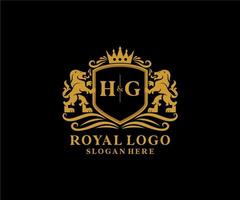 modèle initial de logo hg lettre lion royal luxe en art vectoriel pour restaurant, royauté, boutique, café, hôtel, héraldique, bijoux, mode et autres illustrations vectorielles.