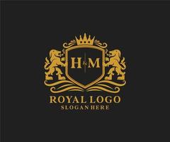 modèle de logo de luxe royal lion lettre initiale hm dans l'art vectoriel pour le restaurant, la royauté, la boutique, le café, l'hôtel, l'héraldique, les bijoux, la mode et d'autres illustrations vectorielles.