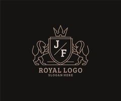 modèle initial de logo de luxe jf lettre lion royal en art vectoriel pour restaurant, royauté, boutique, café, hôtel, héraldique, bijoux, mode et autres illustrations vectorielles.