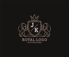 modèle initial de logo de luxe jk lettre lion royal dans l'art vectoriel pour le restaurant, la royauté, la boutique, le café, l'hôtel, l'héraldique, les bijoux, la mode et d'autres illustrations vectorielles.