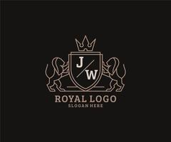 modèle initial de logo de luxe jw lettre lion royal en art vectoriel pour restaurant, royauté, boutique, café, hôtel, héraldique, bijoux, mode et autres illustrations vectorielles.