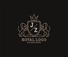 modèle initial de logo de luxe jz lettre lion royal dans l'art vectoriel pour le restaurant, la royauté, la boutique, le café, l'hôtel, l'héraldique, les bijoux, la mode et d'autres illustrations vectorielles.