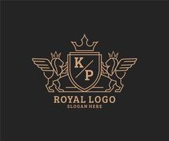 initiale kp lettre Lion Royal luxe héraldique, crête logo modèle dans vecteur art pour restaurant, royalties, boutique, café, hôtel, héraldique, bijoux, mode et autre vecteur illustration.