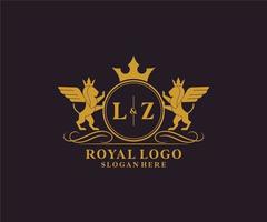 initiale lz lettre Lion Royal luxe héraldique, crête logo modèle dans vecteur art pour restaurant, royalties, boutique, café, hôtel, héraldique, bijoux, mode et autre vecteur illustration.