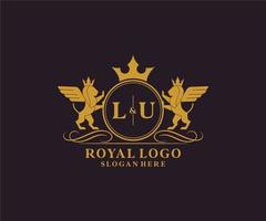 initiale lu lettre Lion Royal luxe héraldique, crête logo modèle dans vecteur art pour restaurant, royalties, boutique, café, hôtel, héraldique, bijoux, mode et autre vecteur illustration.