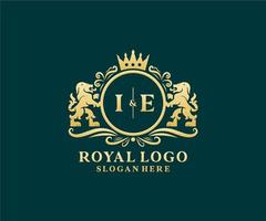 modèle de logo de luxe initial ie lettre lion royal dans l'art vectoriel pour le restaurant, la royauté, la boutique, le café, l'hôtel, l'héraldique, les bijoux, la mode et d'autres illustrations vectorielles.