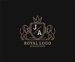 modèle de logo de luxe royal lion lettre initiale ja dans l'art vectoriel pour le restaurant, la royauté, la boutique, le café, l'hôtel, l'héraldique, les bijoux, la mode et d'autres illustrations vectorielles.