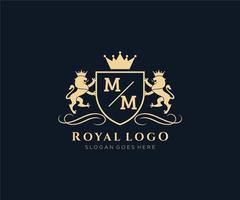 initiale mm lettre Lion Royal luxe héraldique, crête logo modèle dans vecteur art pour restaurant, royalties, boutique, café, hôtel, héraldique, bijoux, mode et autre vecteur illustration.