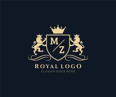 initiale mz lettre Lion Royal luxe héraldique, crête logo modèle dans vecteur art pour restaurant, royalties, boutique, café, hôtel, héraldique, bijoux, mode et autre vecteur illustration.
