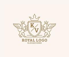 initiale kv lettre Lion Royal luxe héraldique, crête logo modèle dans vecteur art pour restaurant, royalties, boutique, café, hôtel, héraldique, bijoux, mode et autre vecteur illustration.
