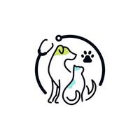 santé animal de compagnie.eps , une combiné chien et chat logo et une stéthoscope symbolisant animal de compagnie médical se soucier vecteur