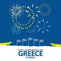 Grèce indépendance journée vecteur fête illustration avec nationale drapeau et feux d'artifice.