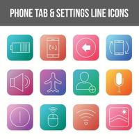 onglet de téléphone unique et jeu d'icônes de ligne vectorielle de paramètres vecteur