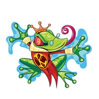 Prince grenouille avec couronne d'or représentant le concept de conte de fées vecteur