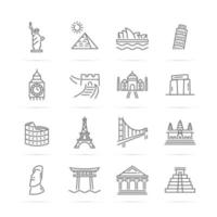 icônes de ligne vectorielles de monuments du monde vecteur
