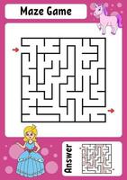 labyrinthe carré. jeu pour les enfants. labyrinthe drôle. feuille de travail sur le développement de l'éducation. page d'activité. puzzle pour les enfants. style de bande dessinée. énigme pour l'école maternelle. énigme logique. illustration vectorielle de couleur. vecteur