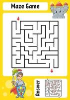 labyrinthe carré. jeu pour les enfants. labyrinthe drôle. feuille de travail sur le développement de l'éducation. page d'activité. puzzle pour les enfants. style de bande dessinée. énigme pour l'école maternelle. énigme logique. illustration vectorielle de couleur. vecteur