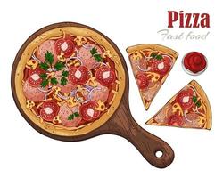 vecteur. pizza à thème de restauration rapide sur une planche. vecteur