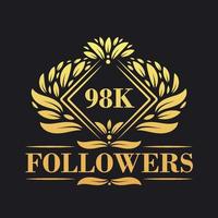 98k suiveurs fête conception. luxueux 98k suiveurs logo pour social médias suiveurs vecteur