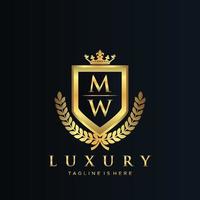 mw lettre initiale avec Royal luxe logo modèle vecteur