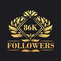 86k suiveurs fête conception. luxueux 86k suiveurs logo pour social médias suiveurs vecteur