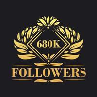 680k suiveurs fête conception. luxueux 680k suiveurs logo pour social médias suiveurs vecteur