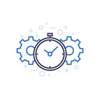 Icône de ligne de productivité avec chronomètre et rouages vecteur