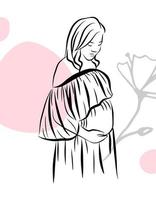 Enceinte femme abstrait linéaire illustration. maternité concept. main tiré esquisser. vecteur