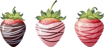 ensemble de des fraises dans Chocolat avec décoration sur un isolé Contexte. romance, Valentin s jour, sucré dessert. vecteur illustration.