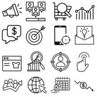 commercialisation icône vecteur ensemble. seo illustration signe collection. affaires symbole. financier une analyse logo.
