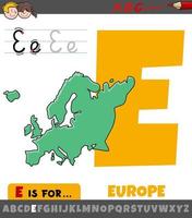 lettre e de l'alphabet avec le continent européen vecteur