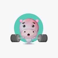 mignonne mascotte hippopotame gym fitness vecteur