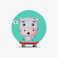 hippopotame mignon jouant à la planche à roulettes vecteur