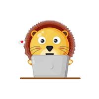 lion mignon utilisant un ordinateur portable vecteur