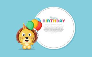 carte de joyeux anniversaire avec lion mignon vecteur