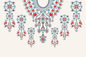 encolure floral traverser point broderie sur blanc background.boho encolure orientaliste modèle traditionnel.aztèque style abstrait illustration.design pour texture, tissu, mode femmes porter, habiller. vecteur