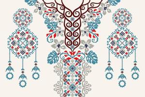 encolure floral traverser point broderie sur blanc background.boho encolure orientaliste modèle traditionnel.aztèque style abstrait illustration.design pour texture, tissu, mode femmes porter, habiller. vecteur