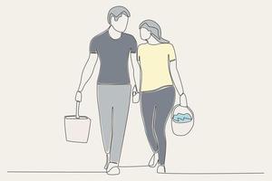 coloré illustration de une homme et femme ayant une pique-nique vecteur