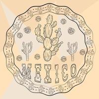 Illustration de contour ornement circulaire autocollant avec des crânes thème mexicain pour la conception de décoration vecteur