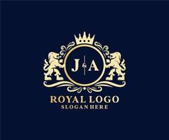 modèle de logo de luxe royal lion lettre initiale ja dans l'art vectoriel pour le restaurant, la royauté, la boutique, le café, l'hôtel, l'héraldique, les bijoux, la mode et d'autres illustrations vectorielles.